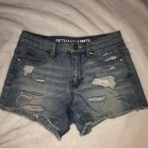 Distressed Light Wash Denim Shorts